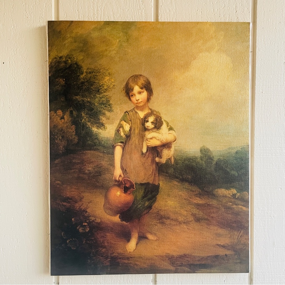 Vintage The Cottage Girl Canvas Painting Print in Frame